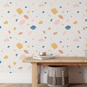 Modern Colorful Terrazzo Self Adhesive Wallpaper for Apartment - Multicolor Abstract Terrazzo Pattern Removable Temporary Wallpaper EZW178