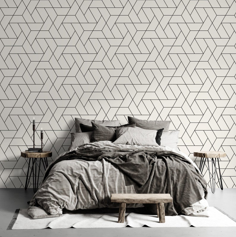 Peel and Stick Wallpaper Neutral Wallpaper Wallpaper Geometric Removable Wallpaper Geometric Geometric Print Wallpaper Line Wallpaper image 6