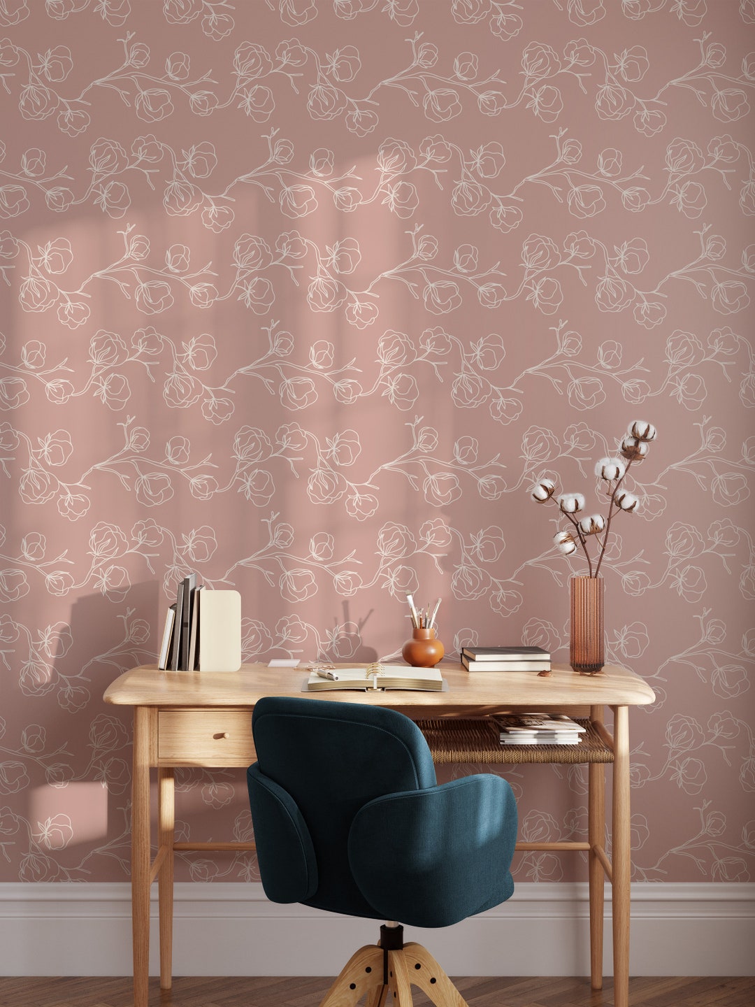 Peel and Stick Wallpaper Boho Pink Bohemian Wallpaper Floral Wall Mural