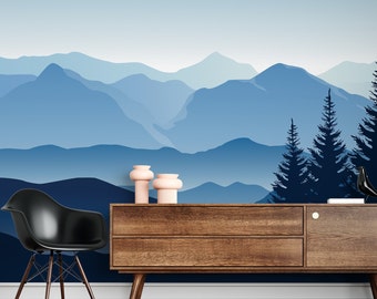 Peel and Stick Wallpaper Removable Wallpaper Tree Wallpaper Art Wallpaper Foggy Wallpaper Mountain Wallpaper Natural Wallpaper