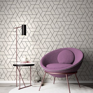 Peel and Stick Wallpaper Neutral Wallpaper Wallpaper Geometric Removable Wallpaper Geometric Geometric Print Wallpaper Line Wallpaper image 4