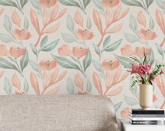 Peel and Stick Wallpaper Floral Wallpaper Watercolor Wallpaper Blush Wallpaper Boho Wallpaper Girl Wallpaper Floral Wallpaper Pink Wallpaper