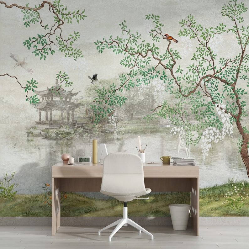 Chinoiserie Wallpaper Peel and Stick Wallpaper Wall Mural Wall Etsy