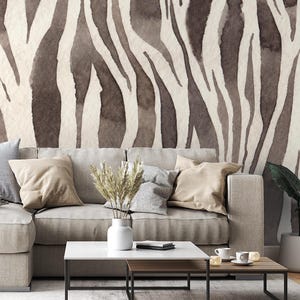 Abstract Zebra Texture Peel and Stick Mural Wallpaper - Luxury, Wild Animal Print Temporary Living Room Wall Covering for Renters or Salon