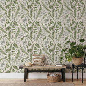 Wallpaper Botanical Mural Wallpaper Fern Leaves Wallpaper Green Wallpaper Fern Mural Floral Boho Wallpaper Botanical Mural
