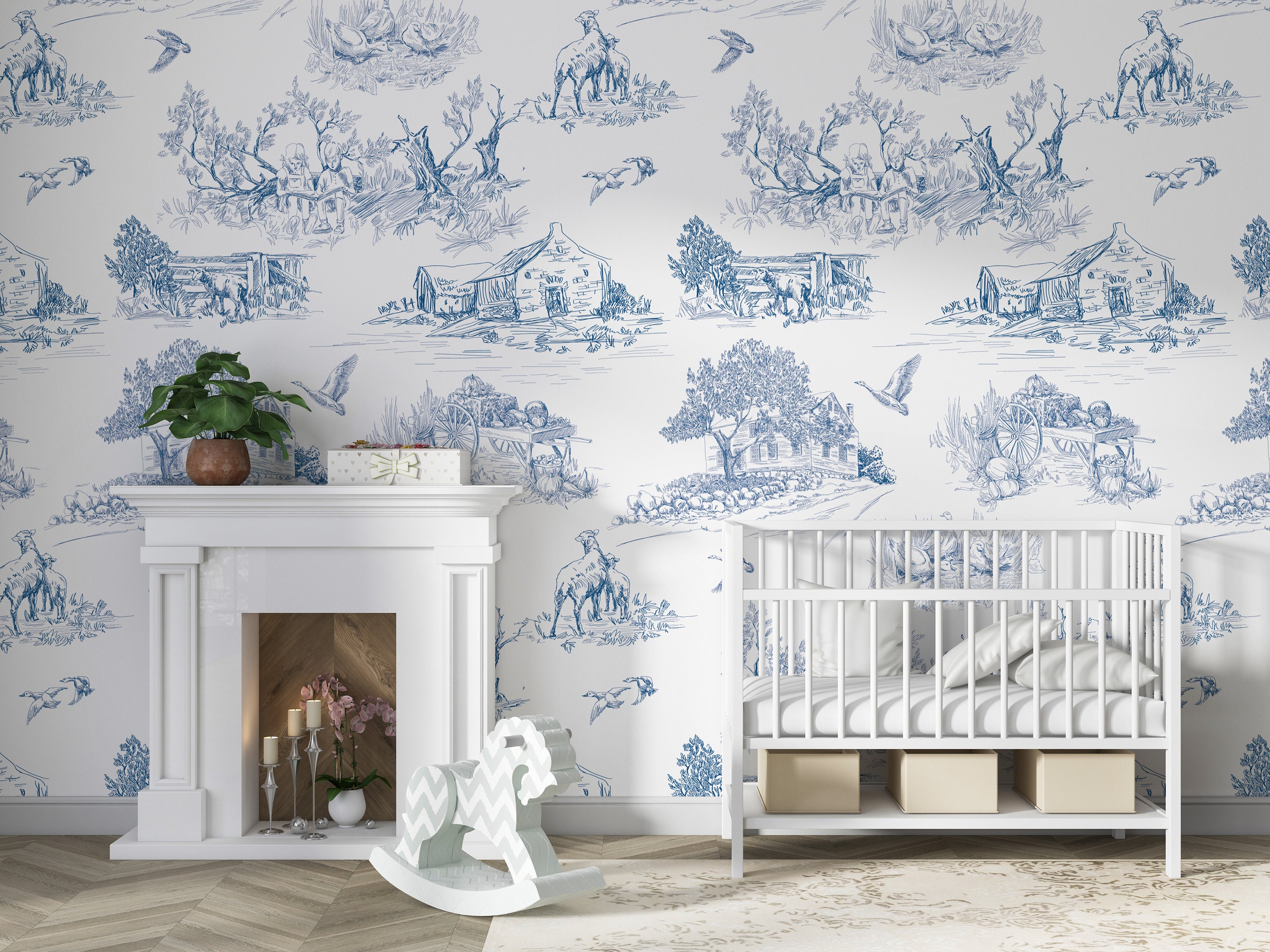 Peel and Stick Wallpaper Toile Wallpaper French Toile Wall Etsy
