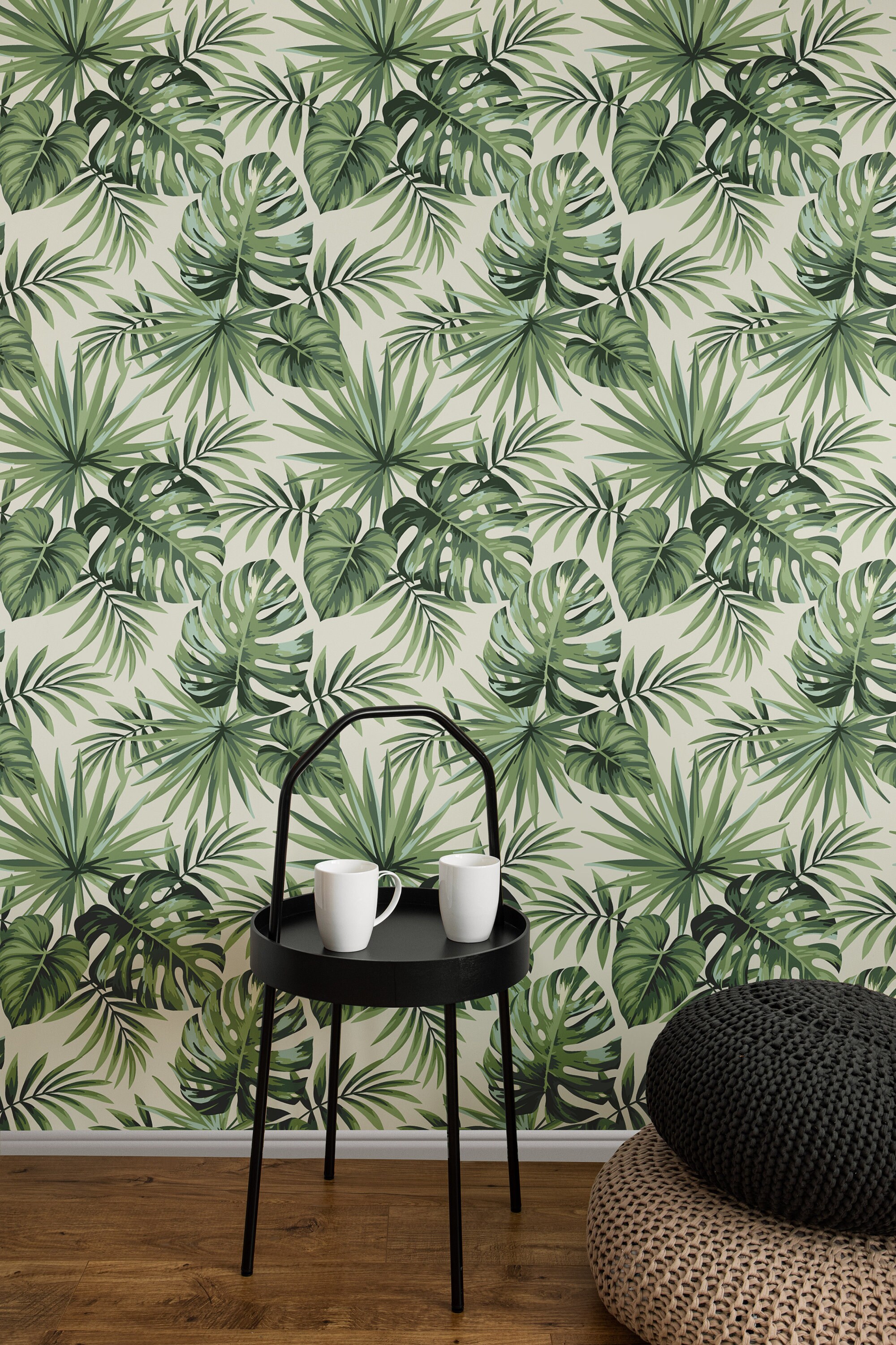 Peel and Stick Wallpaper Mural Tropical Wall Print Green Leaf - Etsy