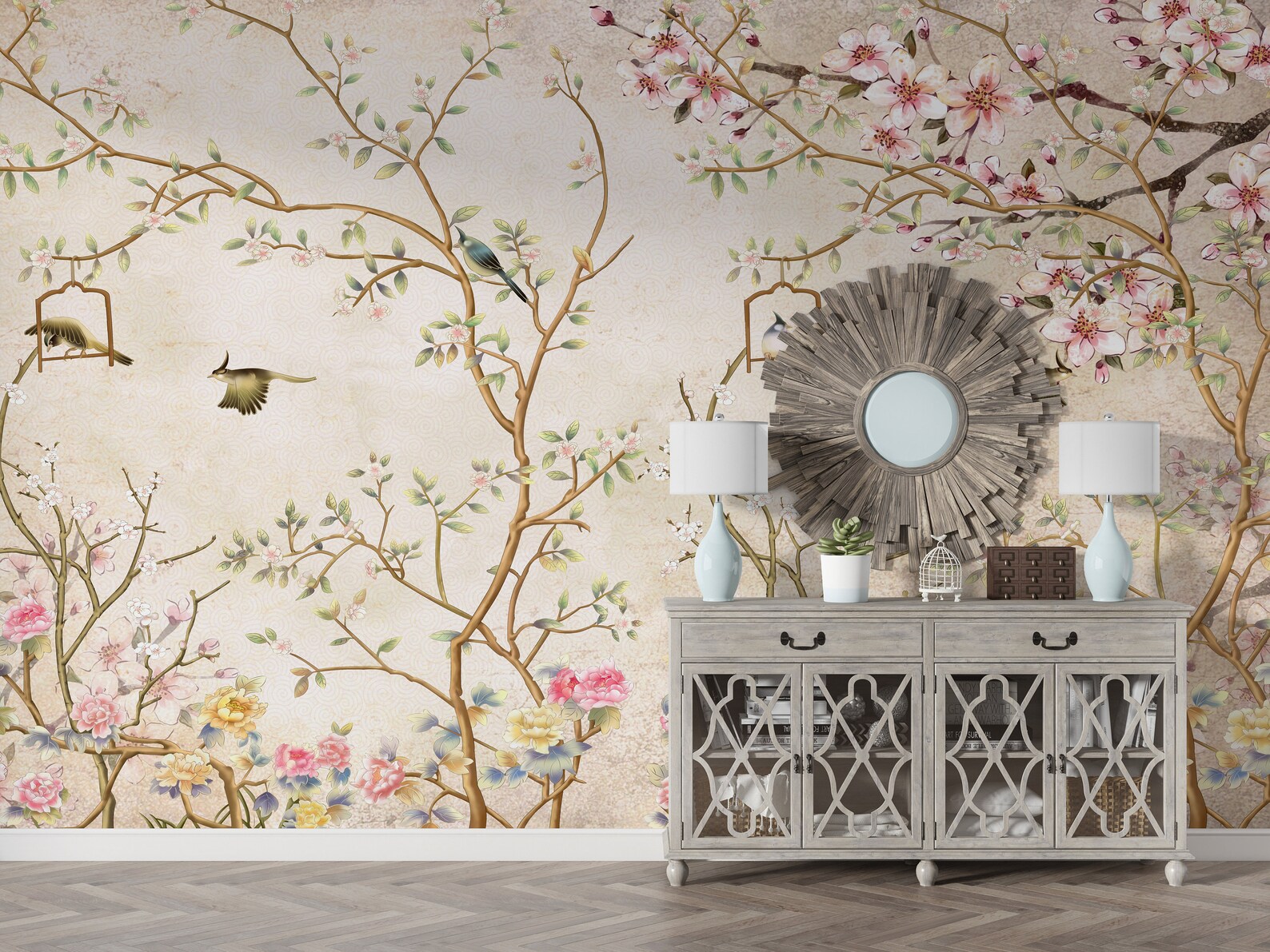 Vintage Florals Cherry Blossom Tree Chinoiserie Wallpaper Removable ...