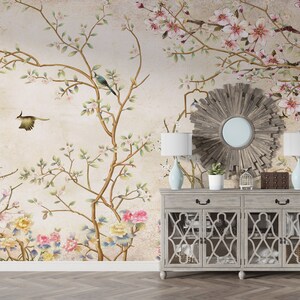 Vintage florals Cherry Blossom Tree Chinoiserie Wallpaper Removable Wallpaper Peel and Stick Wallpaper Wall Mural Cherry blossom EZW212 image 3