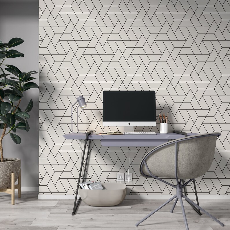 Peel and Stick Wallpaper Neutral Wallpaper Wallpaper Geometric Removable Wallpaper Geometric Geometric Print Wallpaper Line Wallpaper image 5