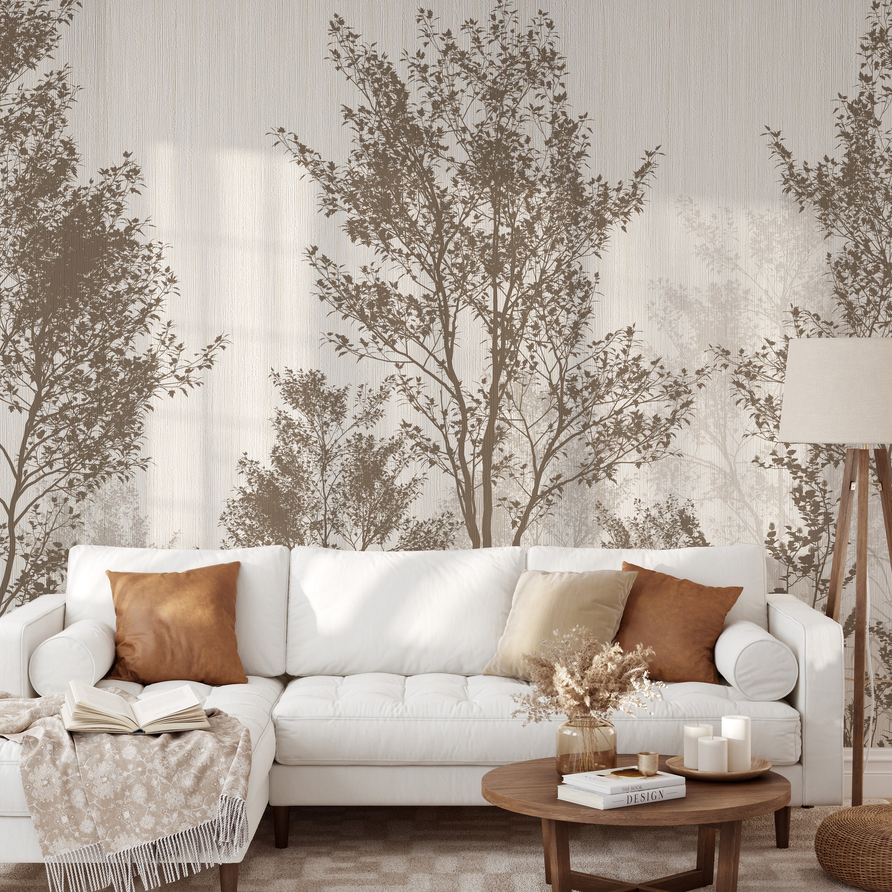 Vintage Forest Landscape Peel and Stick Mural Wallpaper - Brown Forest ...