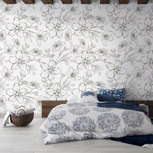 Self Adhesive Wallpaper Black and White Wallpaper Floral Wallpaper Bathroom Art Back and White Vintage Nursery Wall Covering image 4