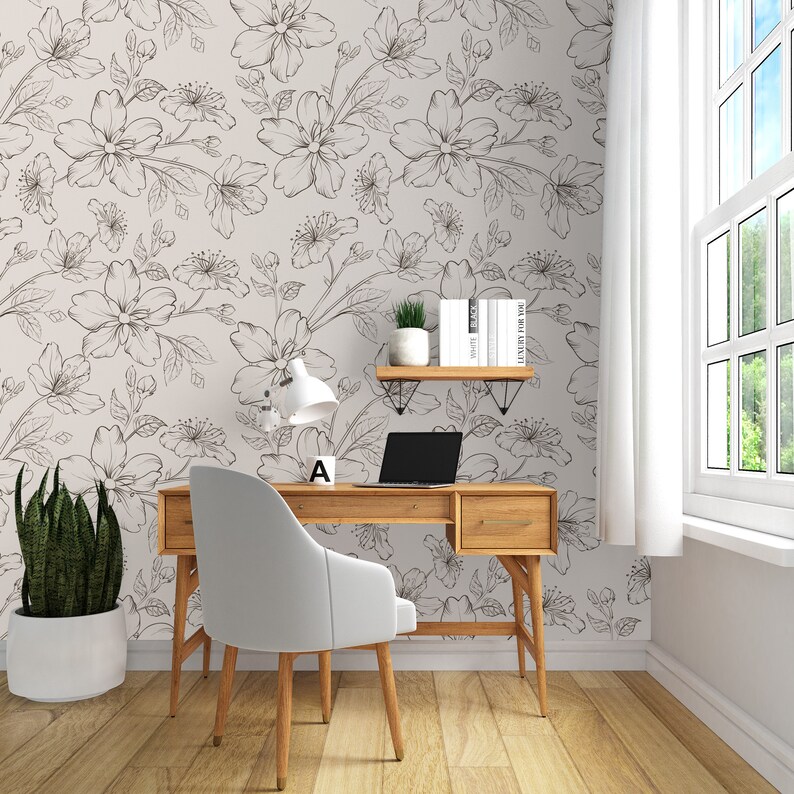 Self Adhesive Wallpaper Black and White Wallpaper Floral Wallpaper Bathroom Art Back and White Vintage Nursery Wall Covering image 7