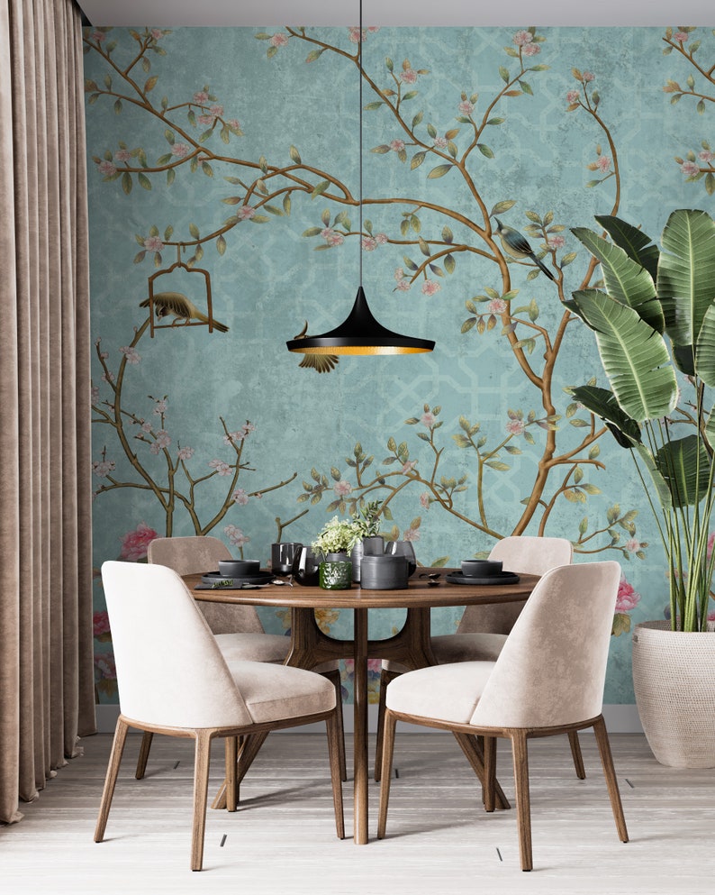 Removable Wallpaper Chinoiserie Wallpaper Peel and Stick Wall Etsy