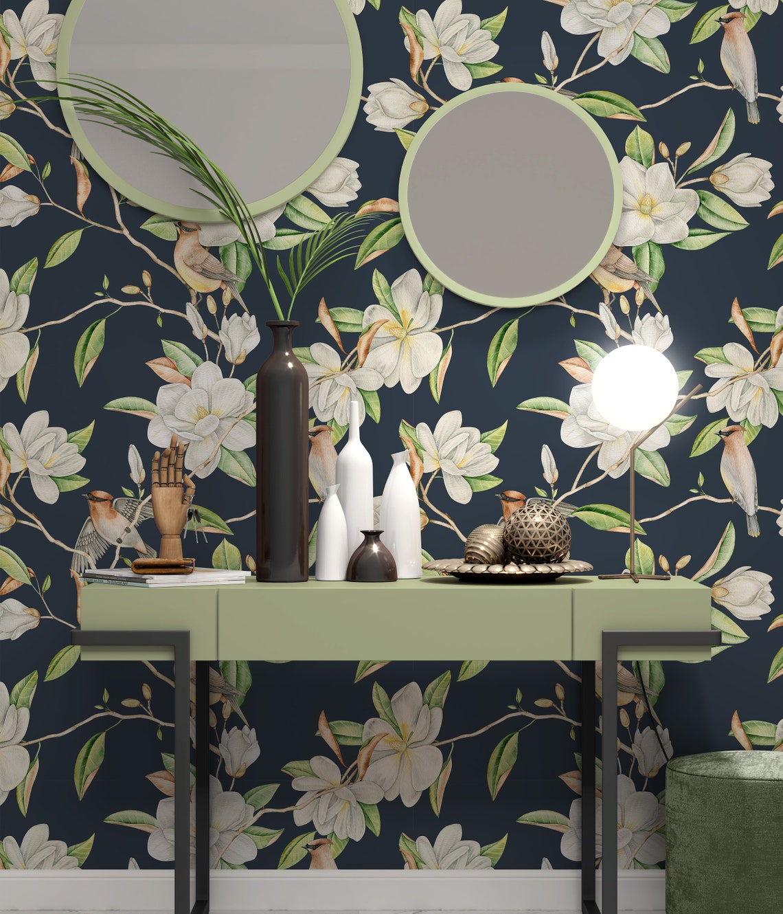 Peel Stick Wallpaper Bathroom Wallpaper Birds Wallpaper Etsy