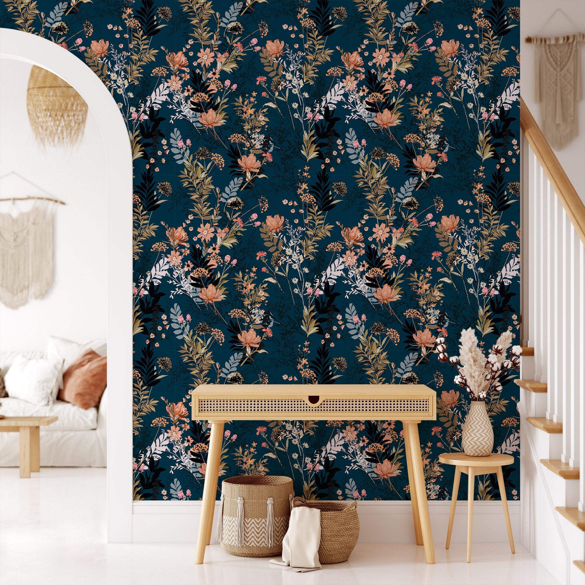 Removable Wallpaper Temporary Wallpaper Floral Wallpaper Peel - Etsy