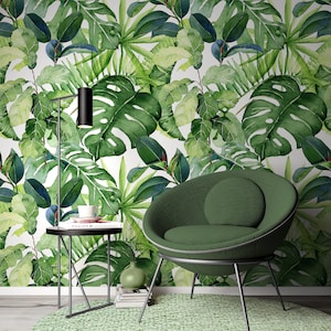 Peel and Stick Wallpaper Tropical Wall Mural Green Leaf Wallpaper Living Room Decor Big Leaf Wallpaper