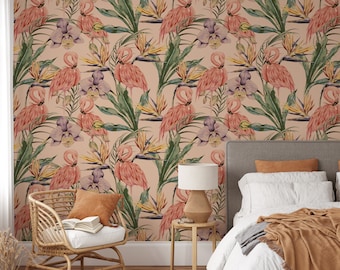 Removable Wall Paper Girls Wallpaper Flamingo Print Flamingo Wallpaper Girls Room Mural Wallpaper For Girls Flamingo Wall Print Pink Flaming