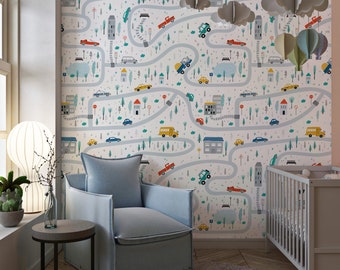 Wallpaper Car Wallpaper Road Houses Wall Mural Wallpaper Removable Wallpaper Peel and Stick Wallpaper Kids Wallpaper Canvas Wall Art