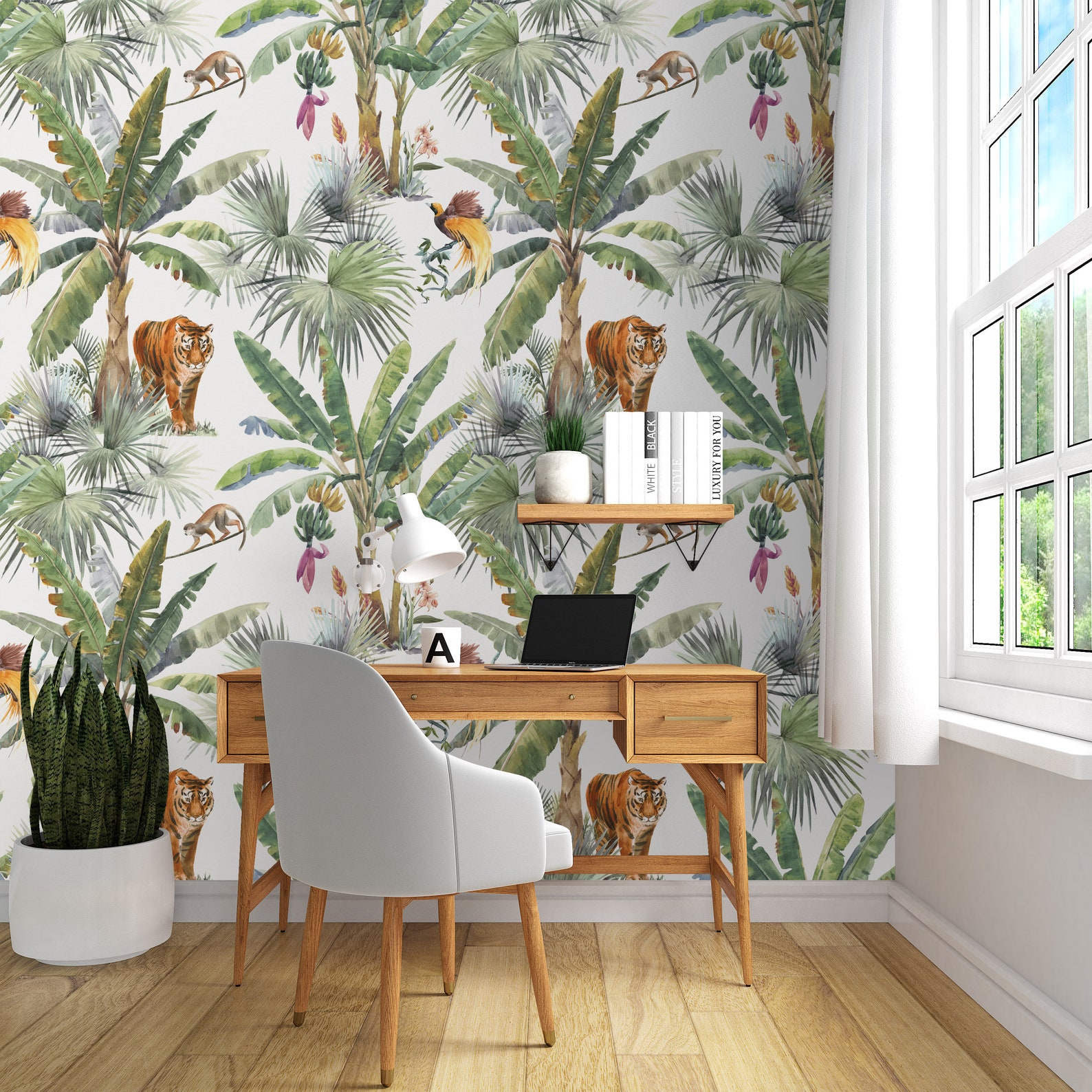 Peel and Stick Wallpaper Tropical Mural Animal Wallpaper Floral ...