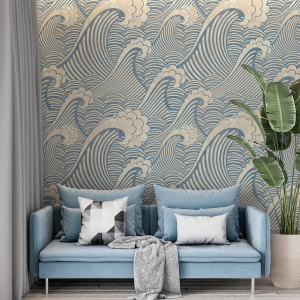 Removable Wallpaper Aesthetic Wave Wallpaper Waves Wallpaper Baby Blue Wallpaper Waves Vintage Wall Waves Wall Mural Kids Waves Wallpaper