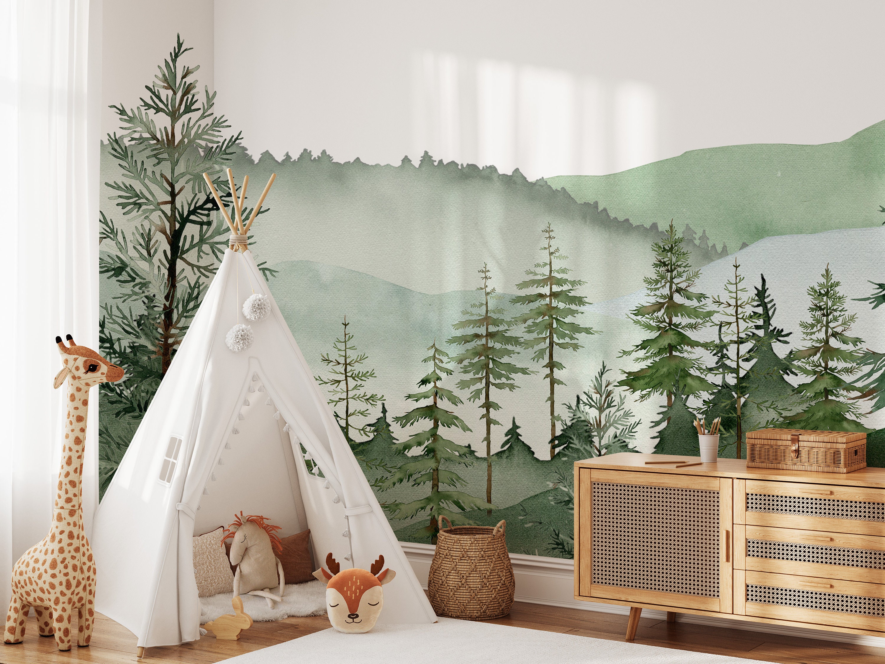 Peel and Stick Wallpaper Mural Pine Tree Forest Wall Mural Wallpaper ...