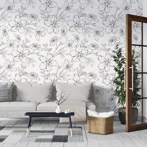 Self Adhesive Wallpaper Black and White Wallpaper Floral Wallpaper Bathroom Art Back and White Vintage Nursery Wall Covering image 3