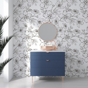Self Adhesive Wallpaper Black and White Wallpaper Floral Wallpaper Bathroom Art Back and White Vintage Nursery Wall Covering image 1