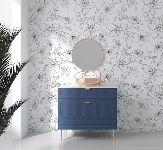 Self Adhesive Wallpaper Black and White Wallpaper Floral Wallpaper Bathroom Art Back and White Vintage Nursery Wall Covering