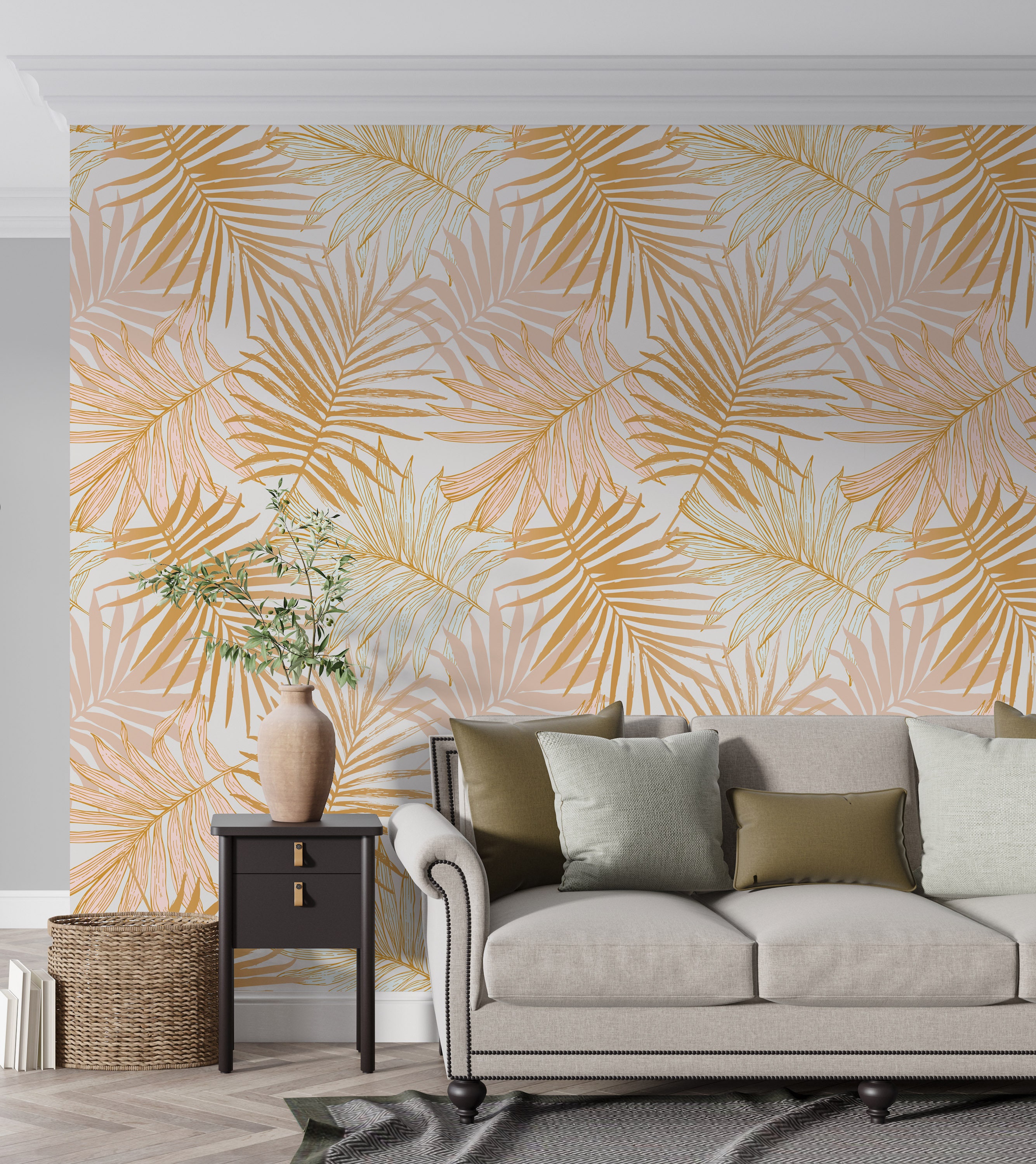 Removable Wallpaper Gold Tropical Leaf Print Wallpaper Gold Etsy