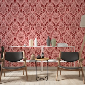 Removable Wallpaper Red Damask Wallpaper Damask Wallpaper Wall Mural Temporary Wallpaper Roll Peel and Stick Wallpaper Art Deco Wallpaper