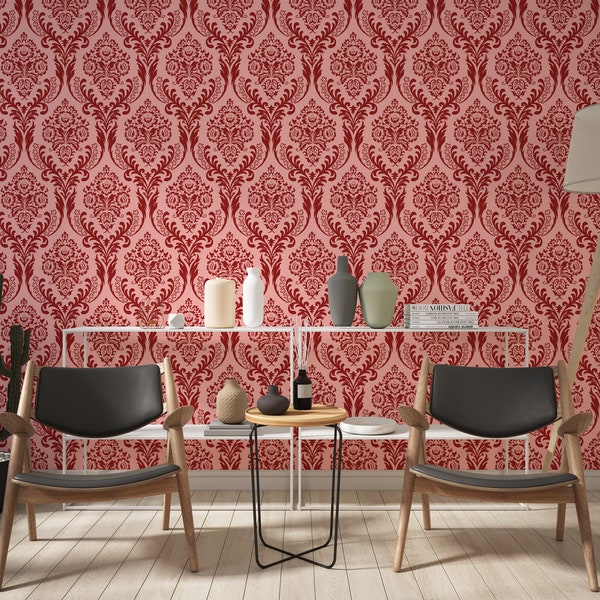 Removable Wallpaper Red Damask Wallpaper Damask Wallpaper Wall Mural Temporary Wallpaper Roll Peel and Stick Wallpaper Art Deco Wallpaper