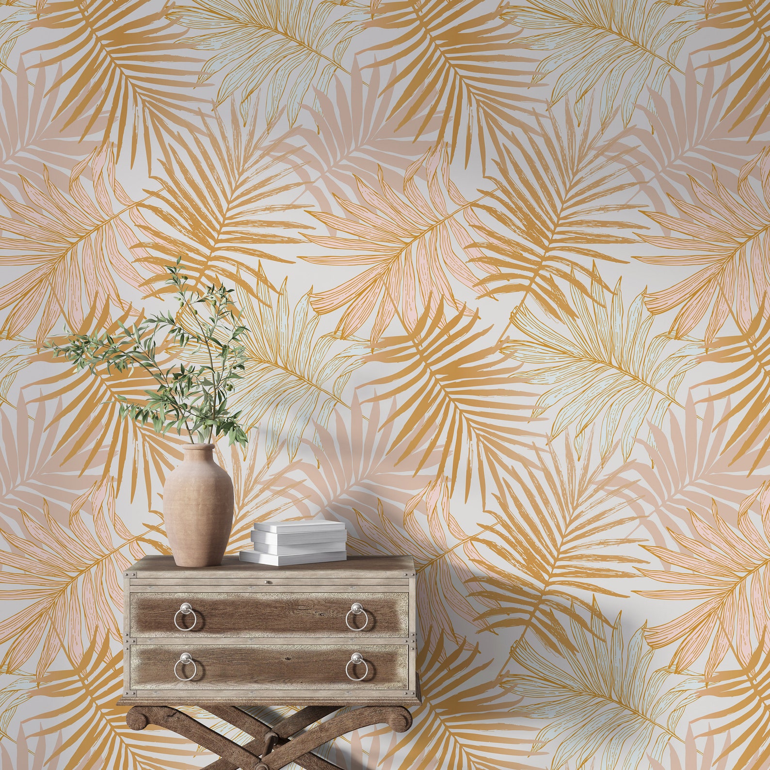 Removable Wallpaper Gold Tropical Leaf Print Wallpaper Gold - Etsy