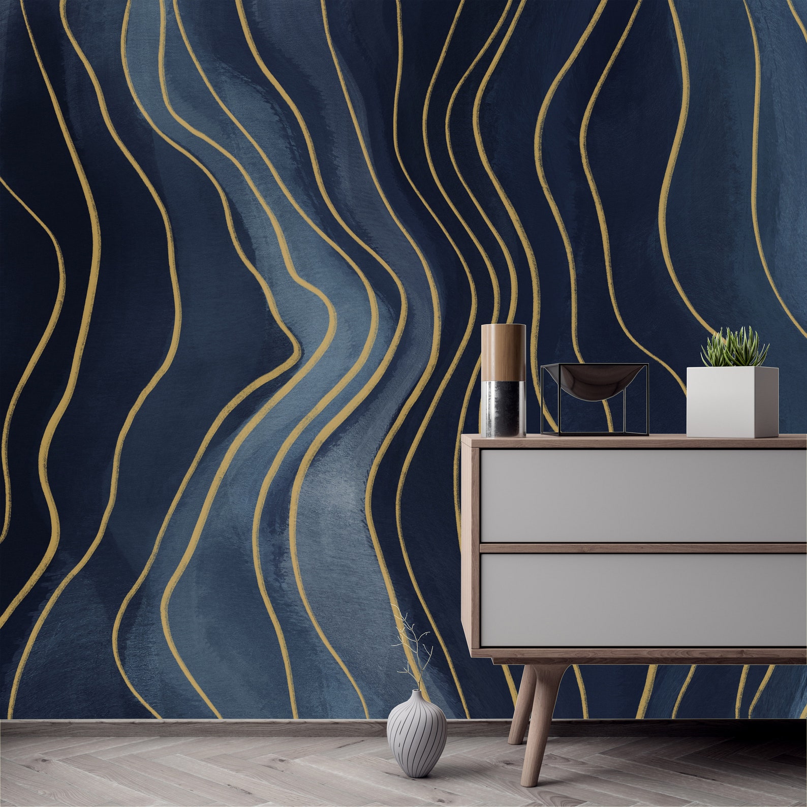 Navy Blue Wallpaper Peel and Stick Wallpaper Removable Wallpaper Art ...
