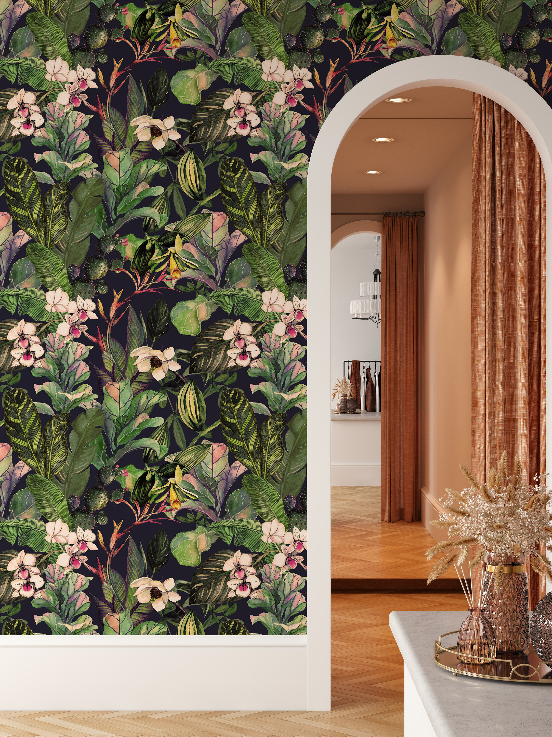 Dark Tropical Peel and Stick Wallpaper Botanical Wall Mural - Etsy