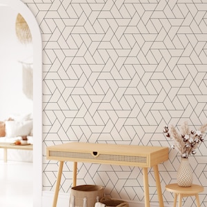 Peel and Stick Wallpaper Neutral Wallpaper Wallpaper Geometric Removable Wallpaper Geometric Geometric Print Wallpaper Line Wallpaper image 1