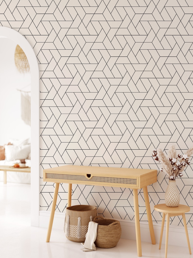 Peel and Stick Wallpaper Neutral Wallpaper Wallpaper Geometric Removable Wallpaper Geometric Geometric Print Wallpaper Line Wallpaper image 1