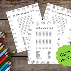 Holiday and Seasons Word Find Coloring pages ~*~Digital Download~*~
