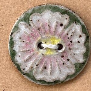 2 Hand Painted Pressed Floral Green/Pink Stoneware Buttons