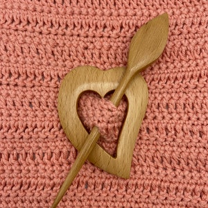 Heart Shawl Pin // Wrap Pin // Wooden Shawl Pin // Crocheted Shawl Pin // Knitted Shawl Pin // Heart Shape Shawl Pin // Gifts for Her