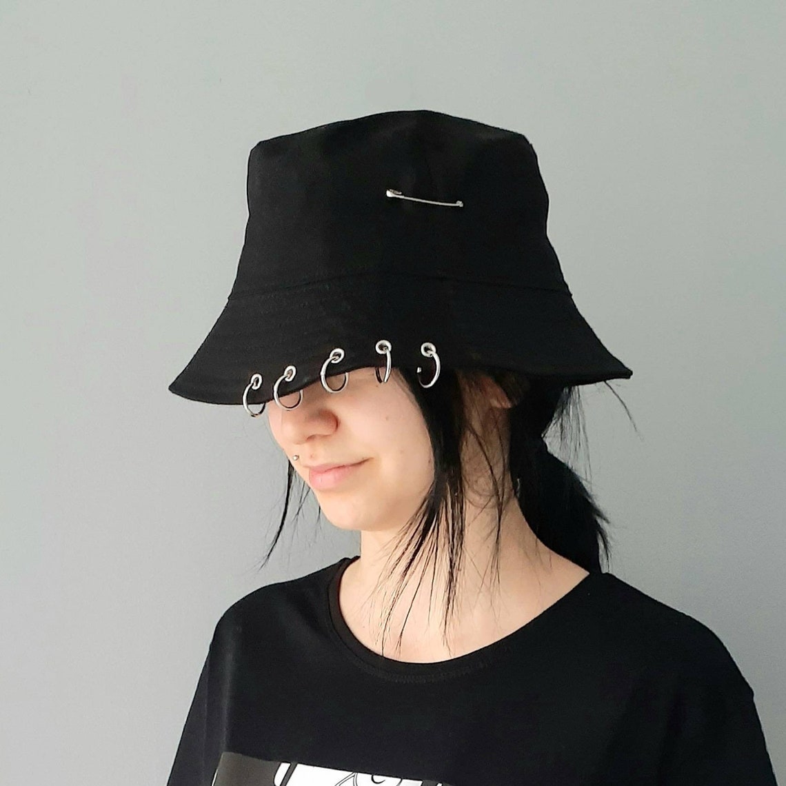Kpop Bucket-Hat with RingsPiercing Ring Bucket Grunge | Etsy