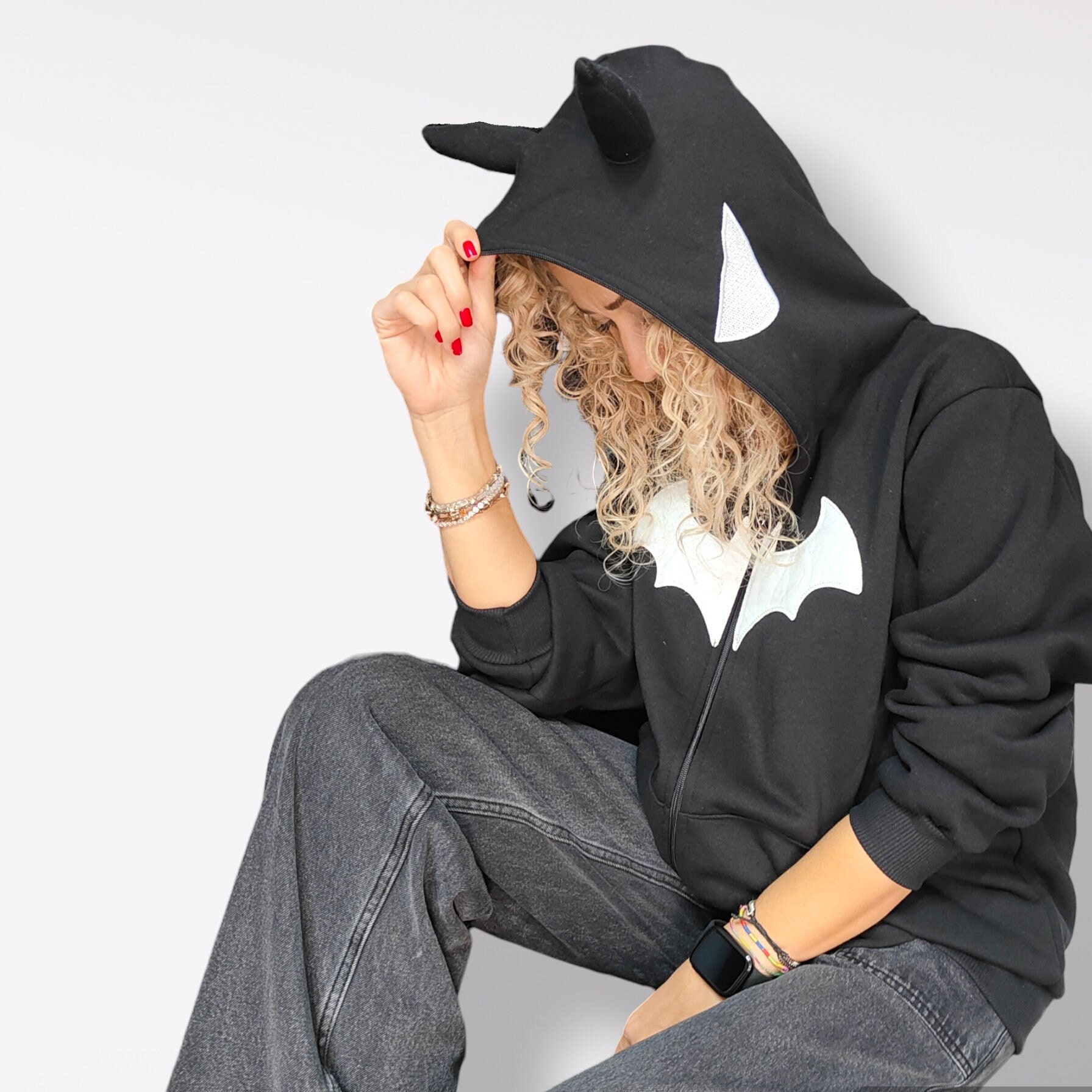 Batman Ear Detailed Zippered Hoodie y2k Hoodie harajuku Clothing alternative Clothing y2k Clothing aesthetic Clothing unisex Hoodie Gift Etsy Canada