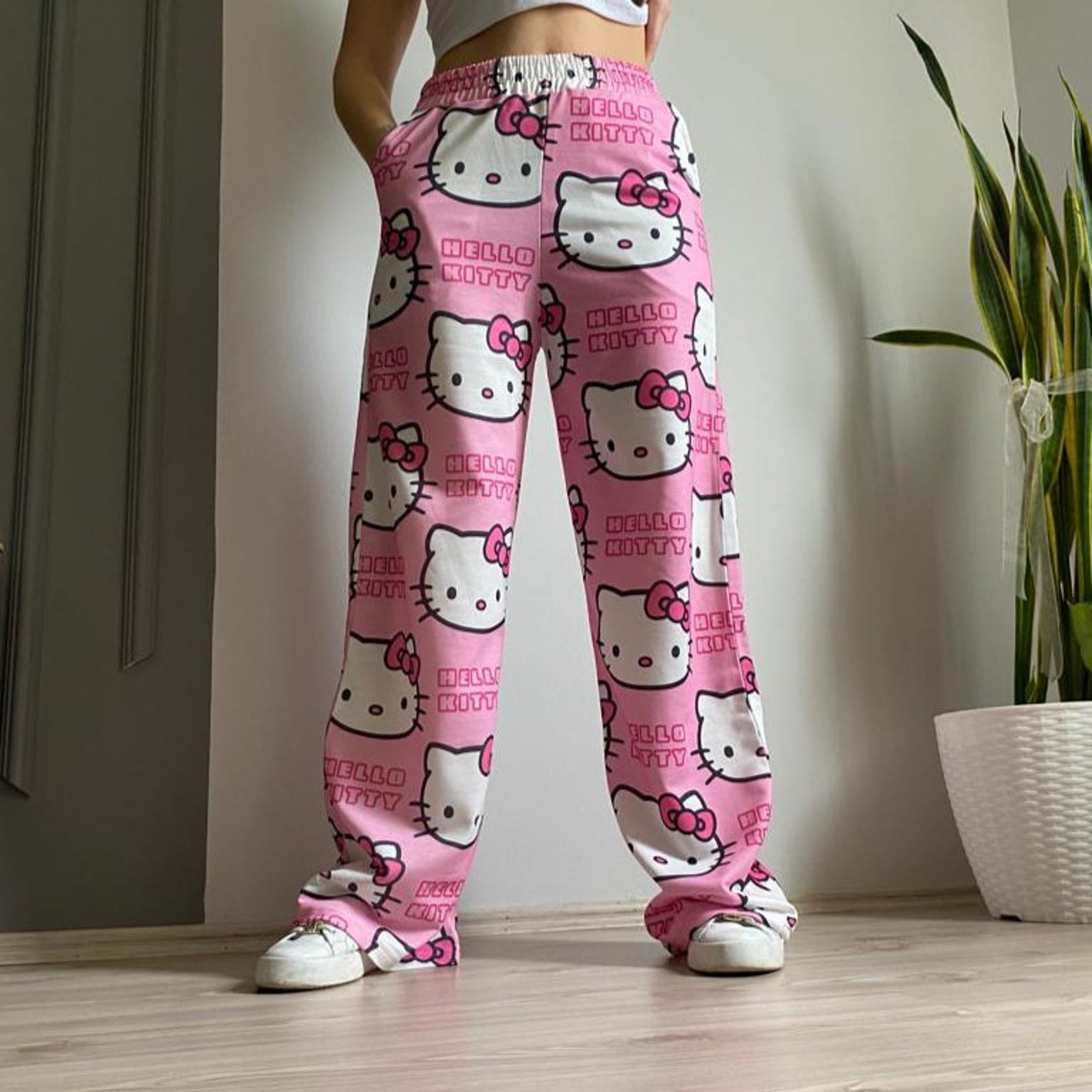 Y2K Hello Kitty Cat Wide Leg Sweatpants,kawaii Pyjama,cartoon Bottom ...