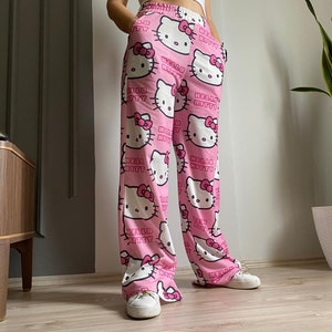 Y2K Hello Kitty Cat Wide Leg Sweatpants,kawaii Pyjama,cartoon Bottom ...