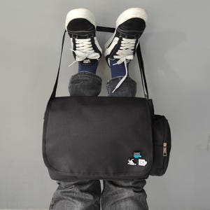 Sacs messager noirs - Sac messager 3 badges en métal en cadeau !,Sac de voyage,Sac fourre-tout quotidien,Sac étudiant simple,Sac de travail,Sac unisexe