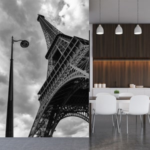 Carta da parati Parigi in bianco e nero, Torre Eiffel, effetto tela | staccare e incollare, autoadesivo, murale, carta da parati rimovibile, decorazione murale