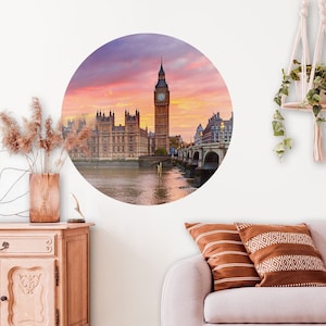 Circle wall sticker, London city landscape | Peel and Stick | Self adhesive | Circle Wall Decal | Wall Decor