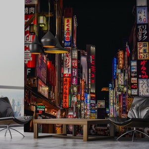 Colorful neon wallpaper, Kabukicho Shinjuku, Tokyo, Japan | peel and stick, self adhesive, wall mural, removable wallpaper, wall decor