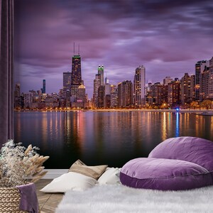 Carta da parati Skyline di Chicago, murale con vista aerea della città [Stacca e incolla (autoadesivo) o carta vinilica non incollata]