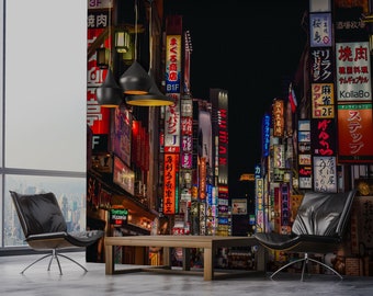 Colorful neon wallpaper, Kabukicho Shinjuku, Tokyo, Japan | peel and stick, self adhesive, wall mural, removable wallpaper, wall decor